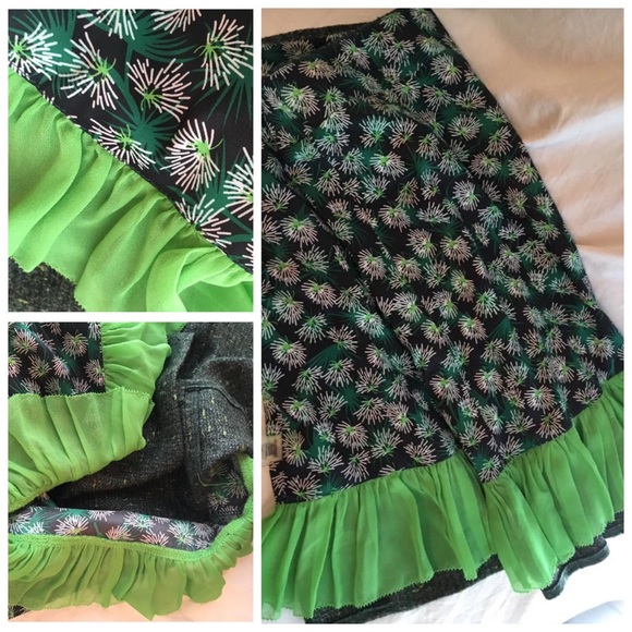 ☀️ Elie Tahari 10 Green Tweed Skirt Floral Lined - Picture 2 of 7